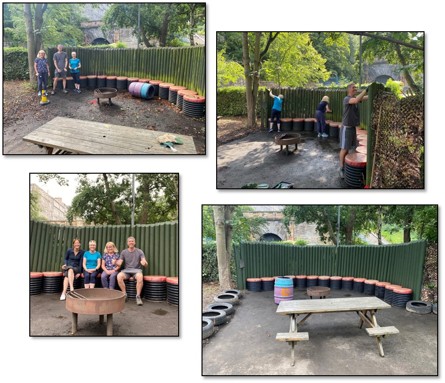 staff working on the fire pit area at The Yard